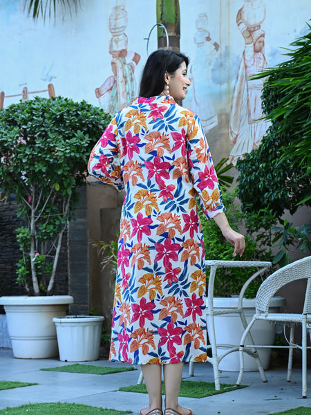 Casual & Comfortable Multicolored Printed Dress for Women with Pocket