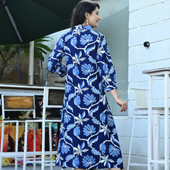 Casual & Comfortable Blue Printed Dress for Women with Pocket