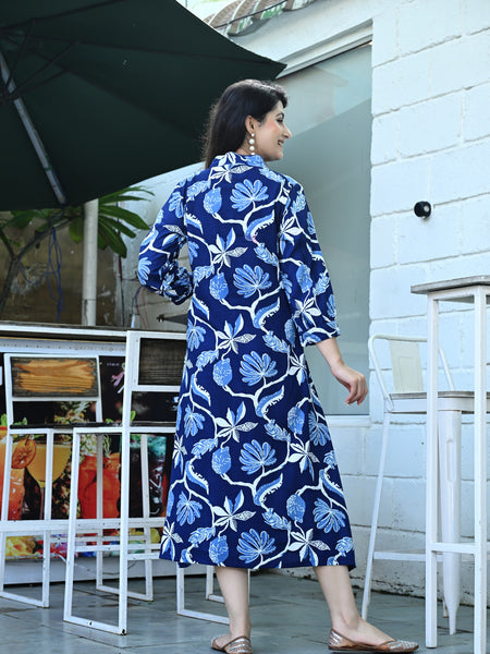 Casual & Comfortable Blue Printed Dress for Women with Pocket