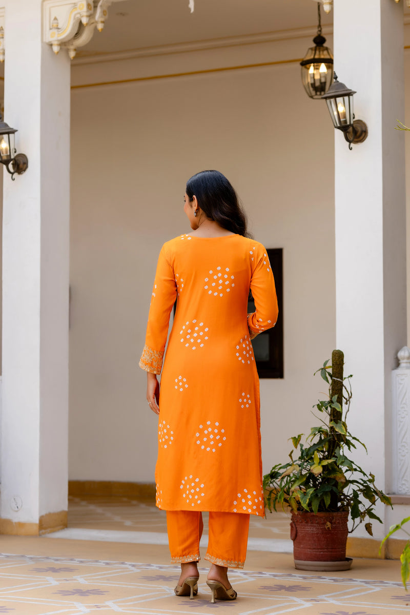 Embroidered orange co ord set daily wear back view
