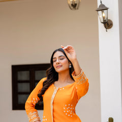 Orange rayon co ord set with embroidery