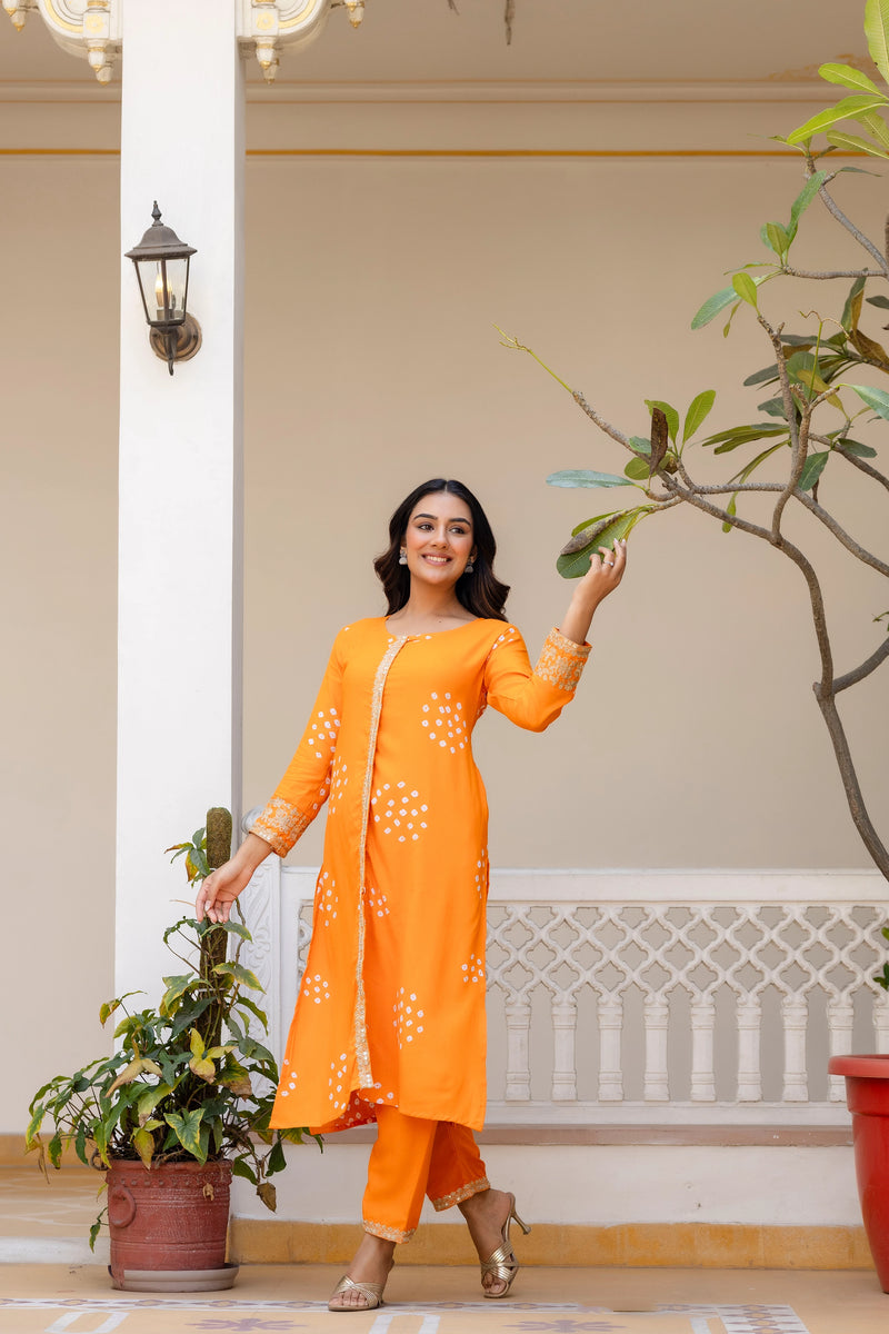 Embroidered orange co ord set daily wear
