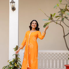 Embroidered orange co ord set daily wear
