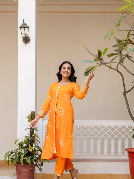 Embroidered orange co ord set daily wear
