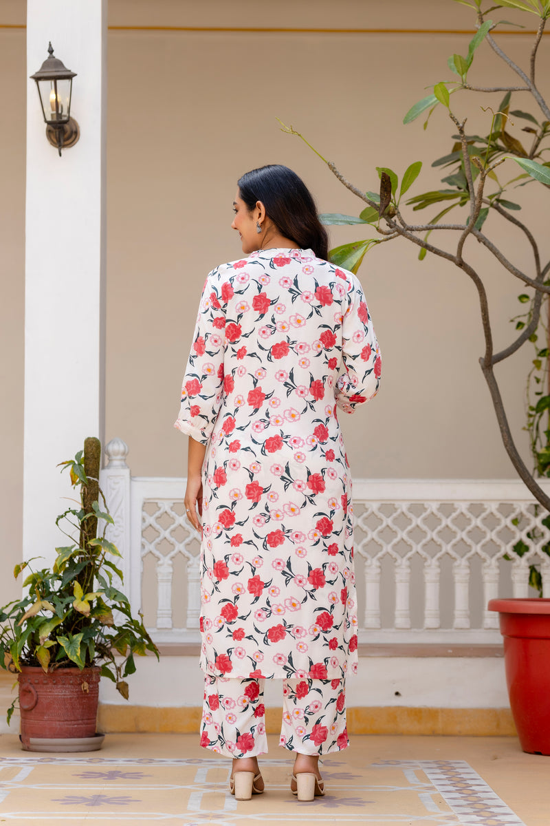 White Classic Printed Coord Set Back