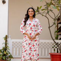 White Classic Printed Coord Set Front