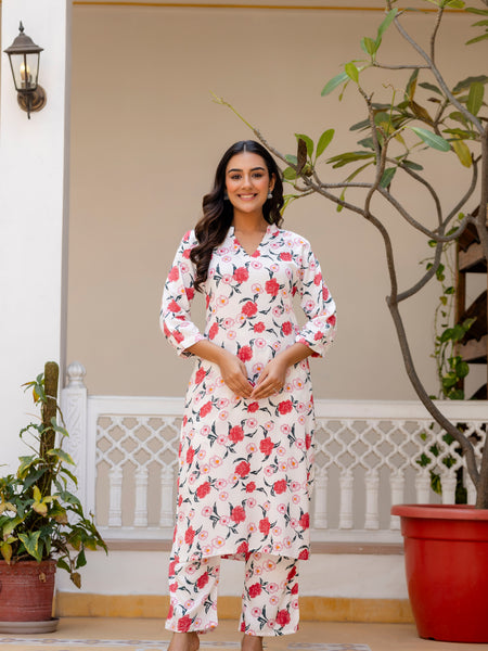 White Classic Printed Coord Set Front