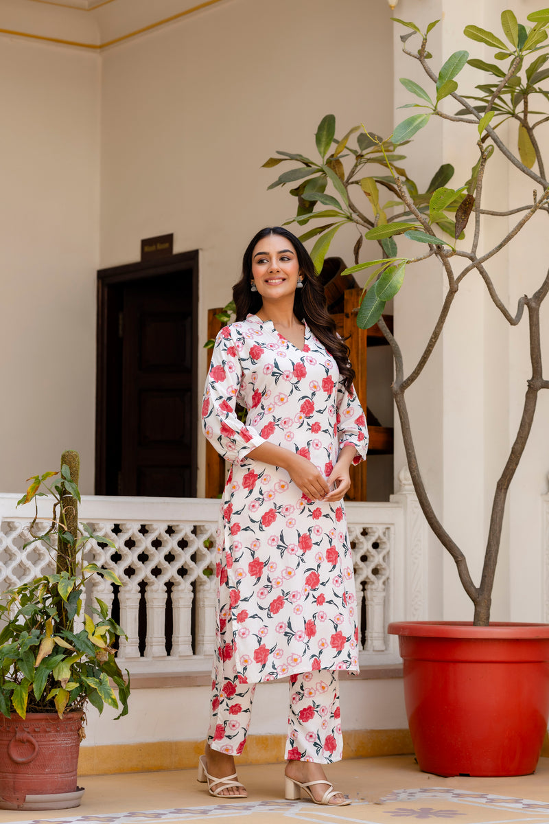 White Classic Printed Coord Set