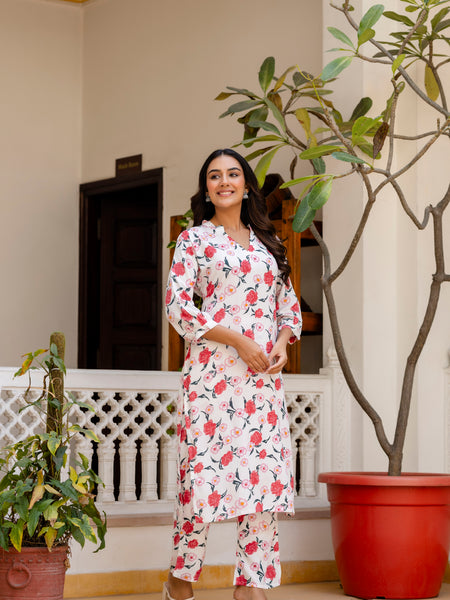 White Classic Printed Coord Set