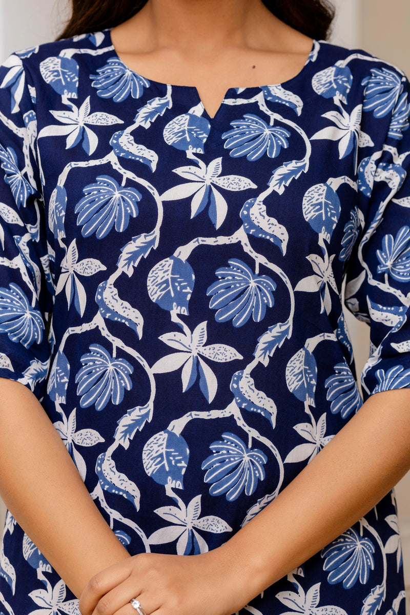 Blue printed co ord set for women
