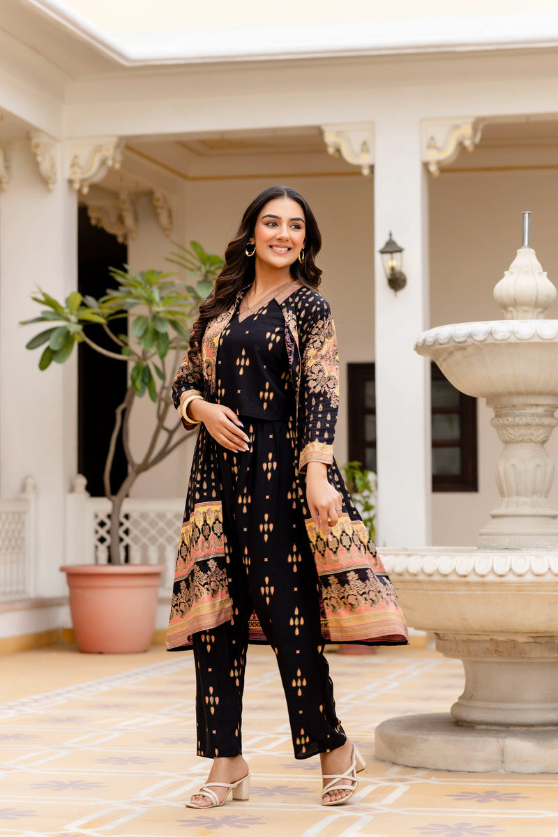 Black rayon co ord set for women
