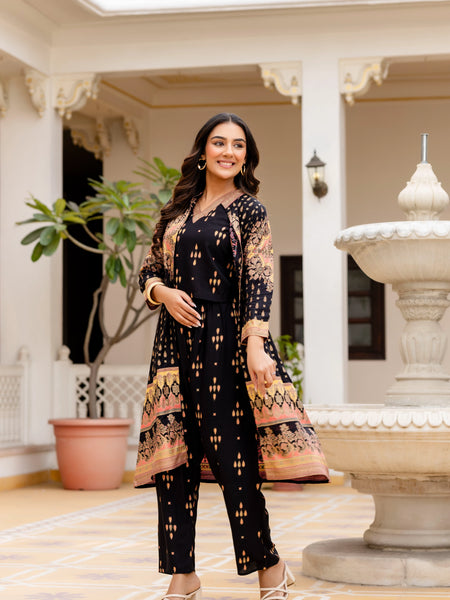 Black rayon co ord set for women
