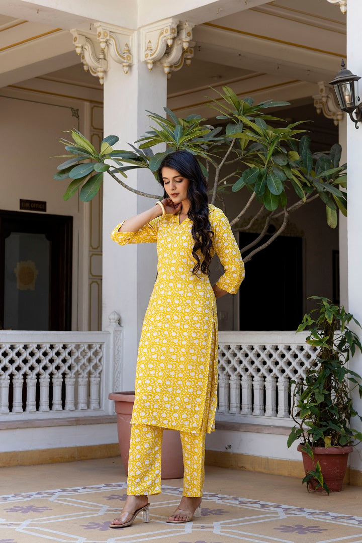 Yellow Printed Co-ord Set for Women