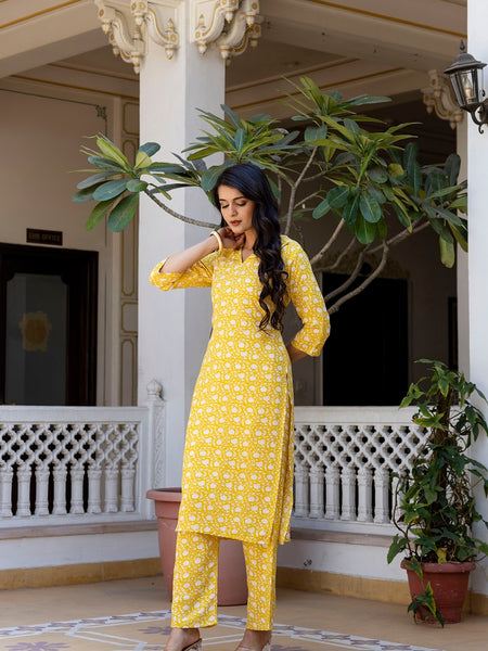 Yellow Printed Co-ord Set for Women