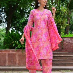 Classic Printed Pure Cotton Kurta, Palazzo and Dupatta Set for Festive wear