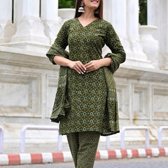 Classic Printed Pure Cotton Kurta, Palazzo and Dupatta Set for Festive wear