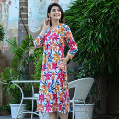 Casual & Comfortable Multicolored Printed Dress for Women with Pocket