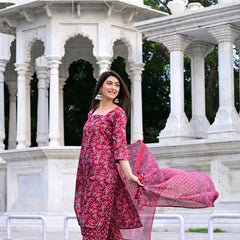 Classic Printed Pure Cotton Kurta, Palazzo and Dupatta Set for Festive wear
