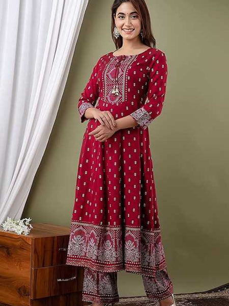 Rich Maroon Traditional Suit Set for Women with Dupatta & Pant Included