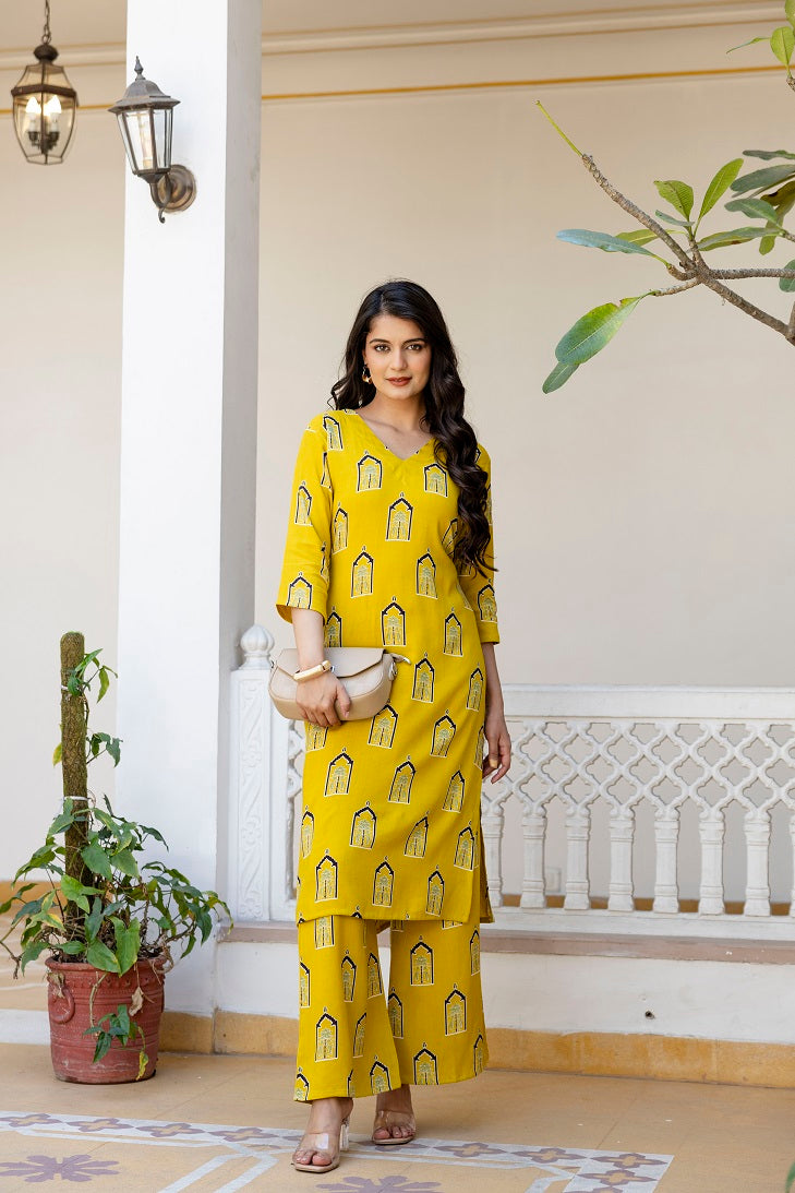Yellow Printed Co-ord Set for Women
