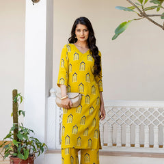 Yellow Printed Co-ord Set for Women