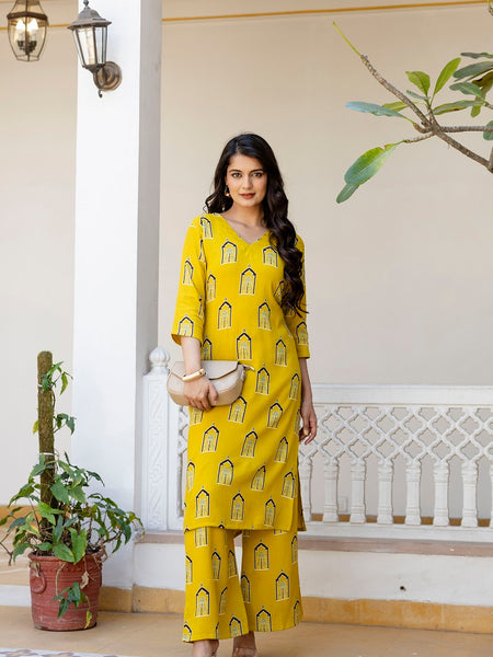 Yellow Printed Co-ord Set for Women