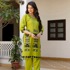 Parrot Green Cotton Co-ord Set for Women