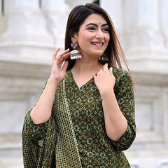 Classic Printed Pure Cotton Kurta, Palazzo and Dupatta Set for Festive wear
