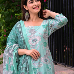 Classic Printed Pure Cotton Kurta, Palazzo and Dupatta Set for Festive wear