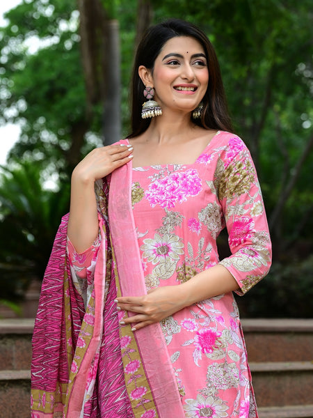 Classic Printed Pure Cotton Kurta, Palazzo and Dupatta Set for Festive wear