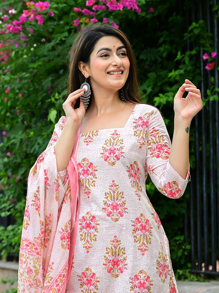 Classic Printed Pure Cotton Kurta, Palazzo and Dupatta Set for Festive wear