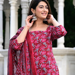 Classic Printed Pure Cotton Kurta, Palazzo and Dupatta Set for Festive wear