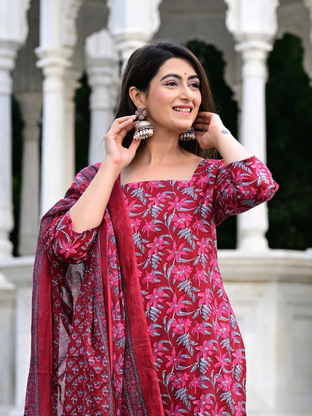 Classic Printed Pure Cotton Kurta, Palazzo and Dupatta Set for Festive wear