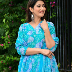 Classic Printed Pure Cotton Kurta, Palazzo and Dupatta Set for Festive wear