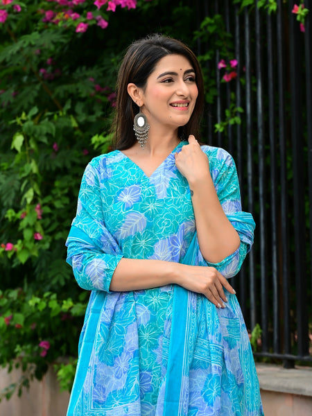 Classic Printed Pure Cotton Kurta, Palazzo and Dupatta Set for Festive wear