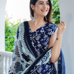 Bold Floral Print Sleeveless Kurta Set with Dupatta