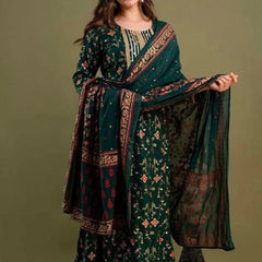 Dark Green Kurta, Pant & Dupatta with Gold Detailing of Gota Work