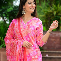 Classic Printed Pure Cotton Kurta, Palazzo and Dupatta Set for Festive wear