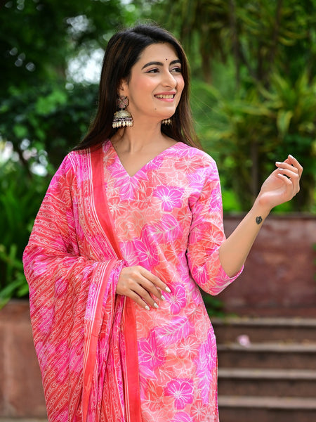 Classic Printed Pure Cotton Kurta, Palazzo and Dupatta Set for Festive wear