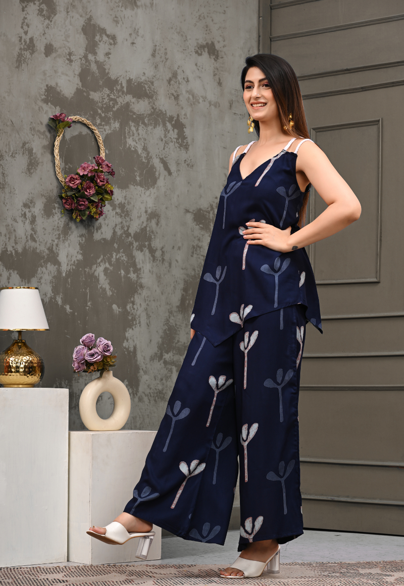 Bold Floral Print Shoulder Straps Coord Set