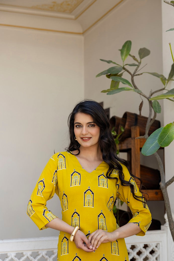 Yellow Printed Co-ord Set for Women