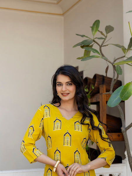 Yellow Printed Co-ord Set for Women