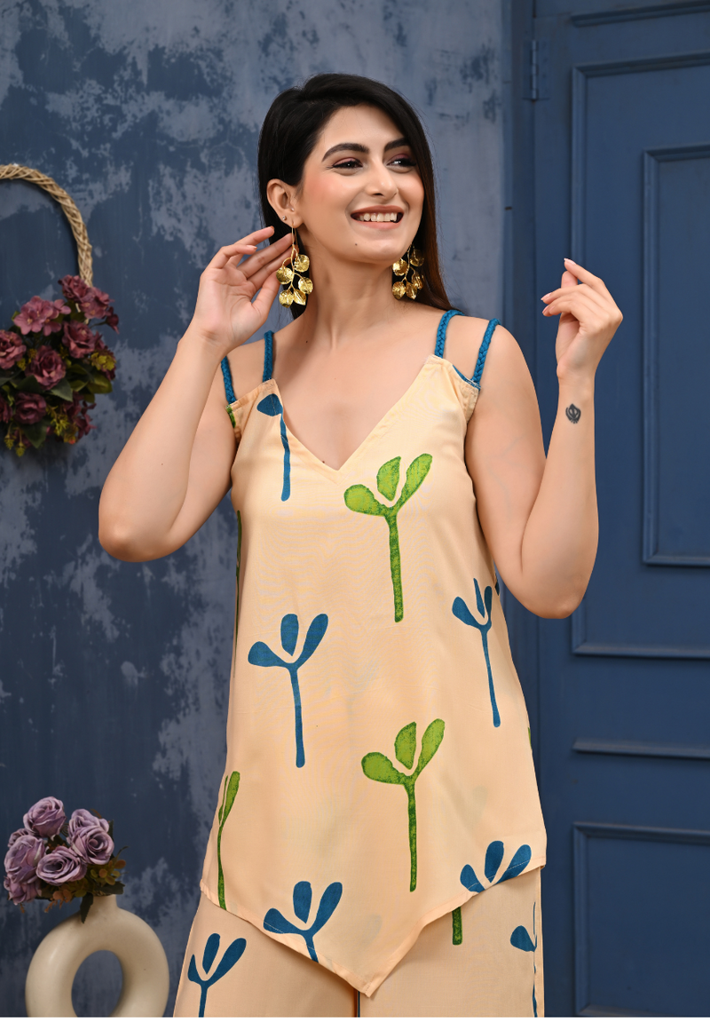 Bold Floral Print Shoulder Straps Coord Set