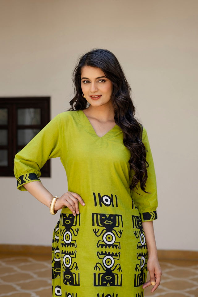 Parrot Green Cotton Co-ord Set for Women