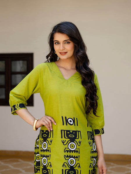 Parrot Green Cotton Co-ord Set for Women