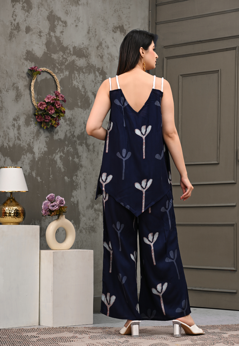 Bold Floral Print Shoulder Straps Coord Set