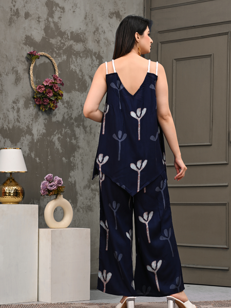 Bold Floral Print Shoulder Straps Coord Set