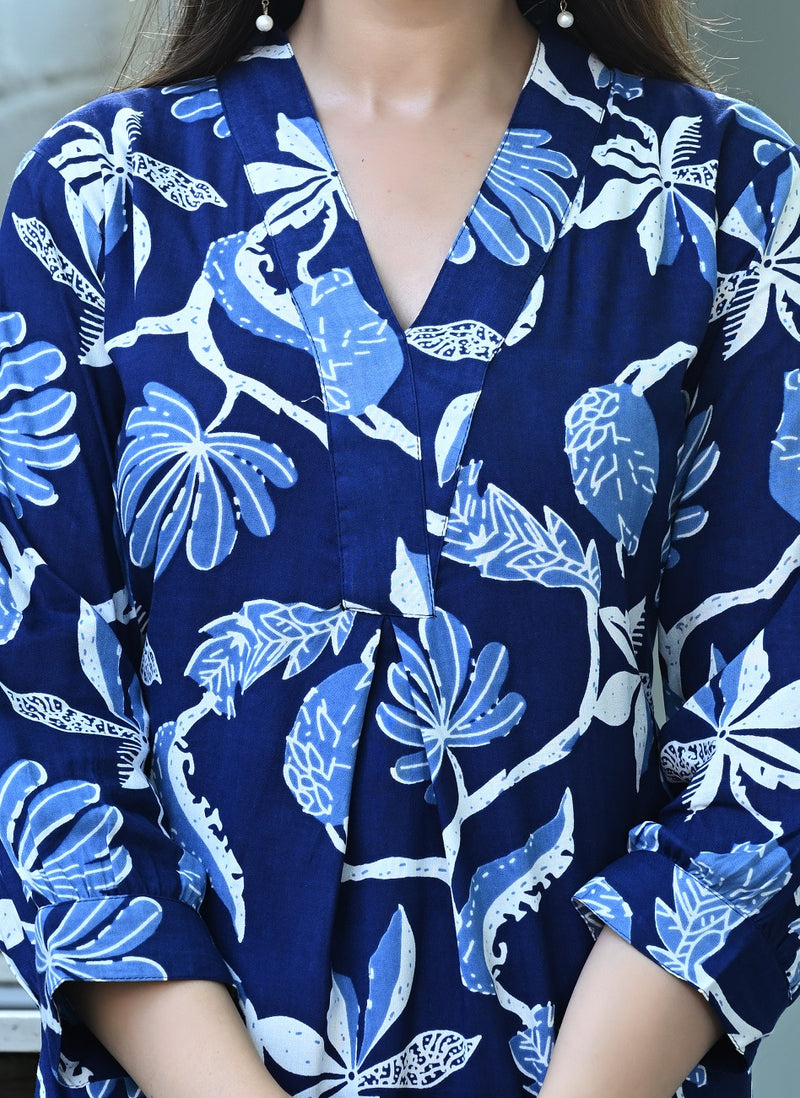 Casual & Comfortable Blue Printed Dress for Women with Pocket