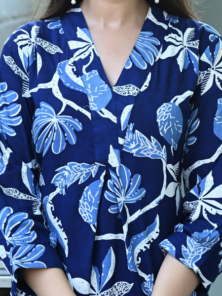 Casual & Comfortable Blue Printed Dress for Women with Pocket