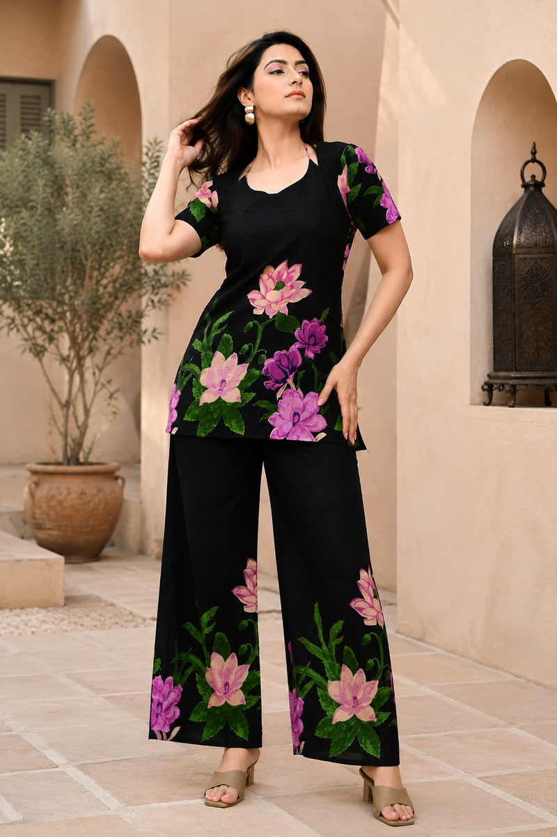 Trendy Printed Coord Set with Short Kurti and Palazzo